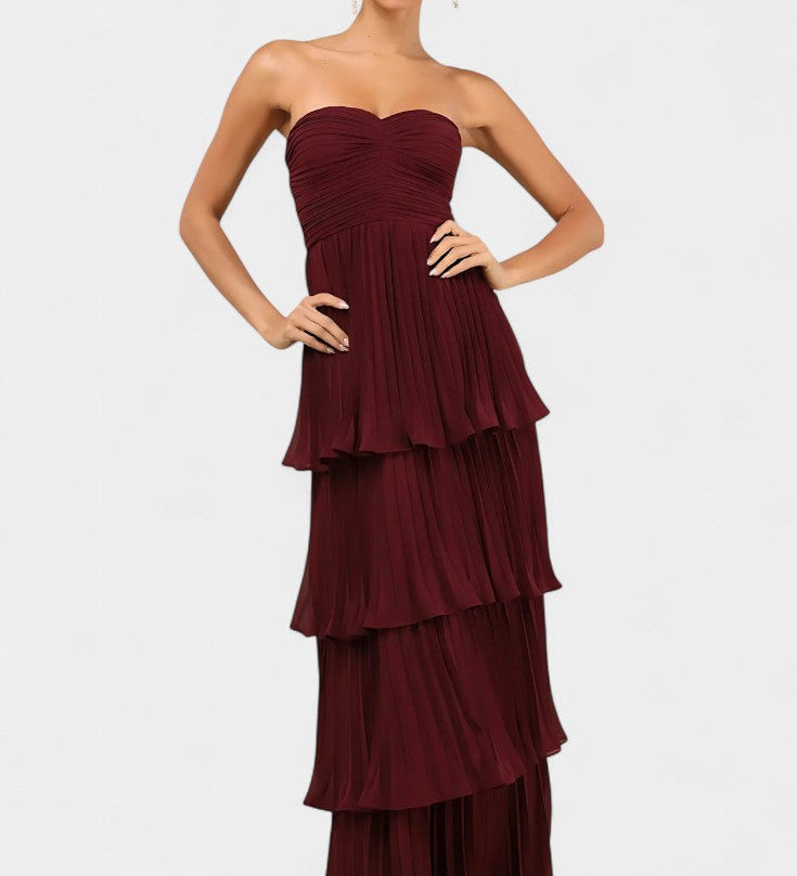 June Vestido de Volantes con Escote Corazón y Silueta en Capas