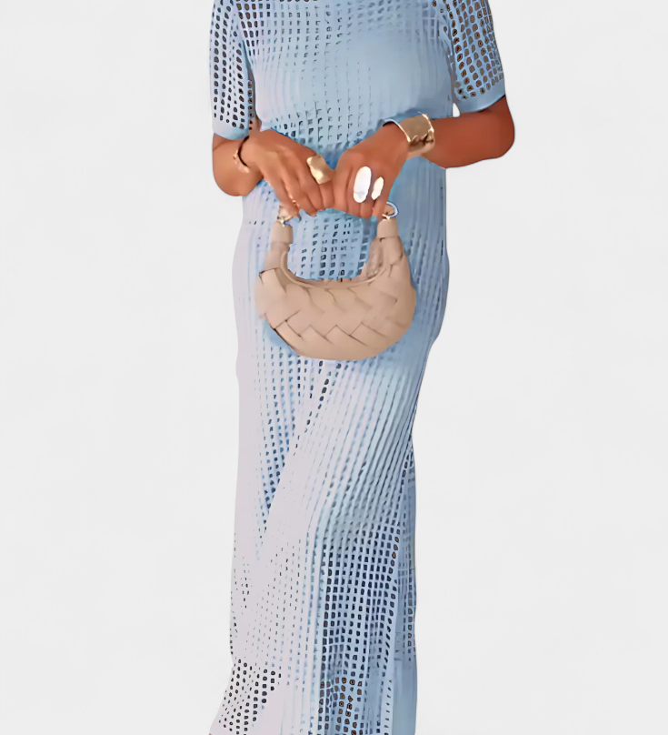 Balbina Vestido de Dos Piezas con Cuello Barco y Detalles Huecos