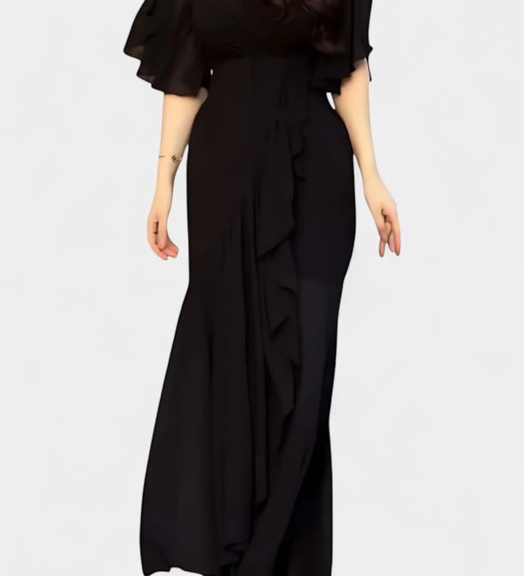 Sima Vestido Cruzado Estampado con Escote en V y Mangas Acampanadas