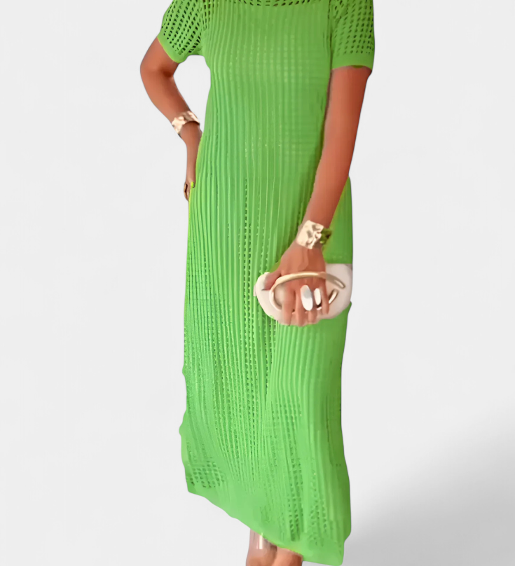 Balbina Vestido de Dos Piezas con Cuello Barco y Detalles Huecos