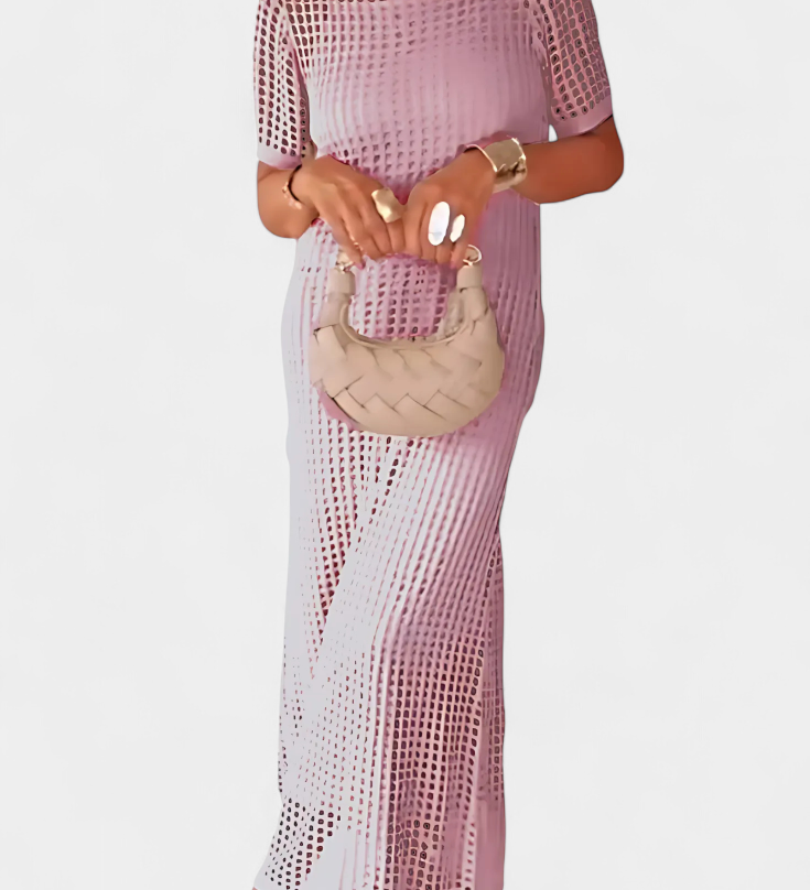 Balbina Vestido de Dos Piezas con Cuello Barco y Detalles Huecos
