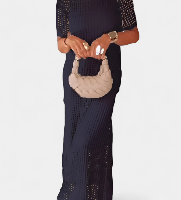 Balbina Vestido de Dos Piezas con Cuello Barco y Detalles Huecos