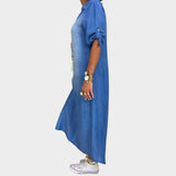 Lea™ | Vestido largo denim con abertura lateral