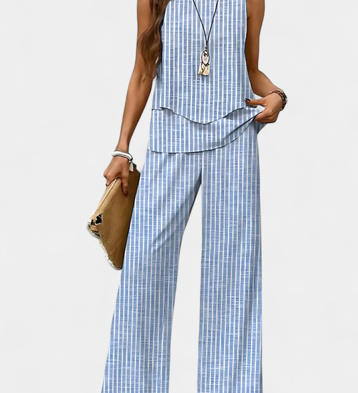 Martina Conjunto Boho Elegante Sin Mangas con Pantalón Recto Estampado