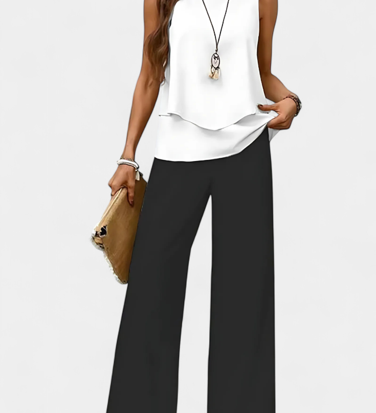 Martina Conjunto Boho Elegante Sin Mangas con Pantalón Recto Estampado