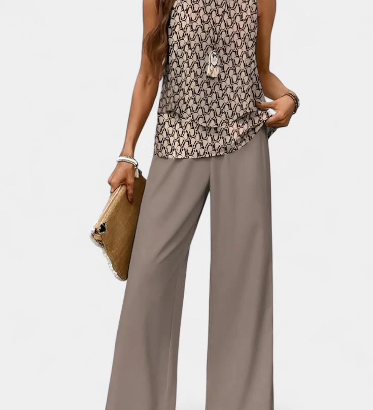 Martina Conjunto Boho Elegante Sin Mangas con Pantalón Recto Estampado