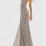 Melodía Vestido Maxi de Lunares con Escote Halter y Cintura Fruncida