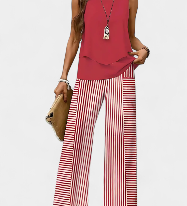 Martina Conjunto Boho Elegante Sin Mangas con Pantalón Recto Estampado