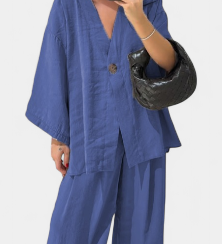 Eli Conjunto Oversize de Top con Cuello en V y Pantalón Recto