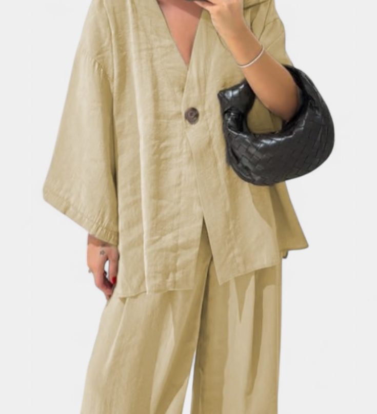Eli Conjunto Oversize de Top con Cuello en V y Pantalón Recto