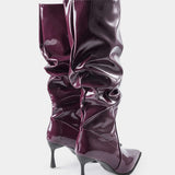 Botas de Cuero Sintético con Pliegues y Punta Afila
