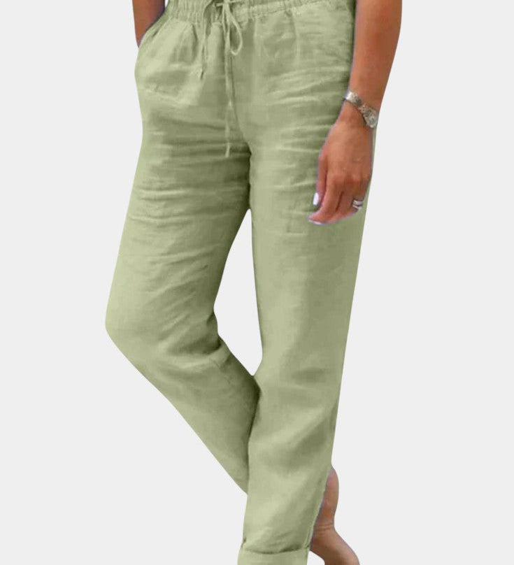 Violeta Pantalones de Lino Mezclado Ajuste Relajado