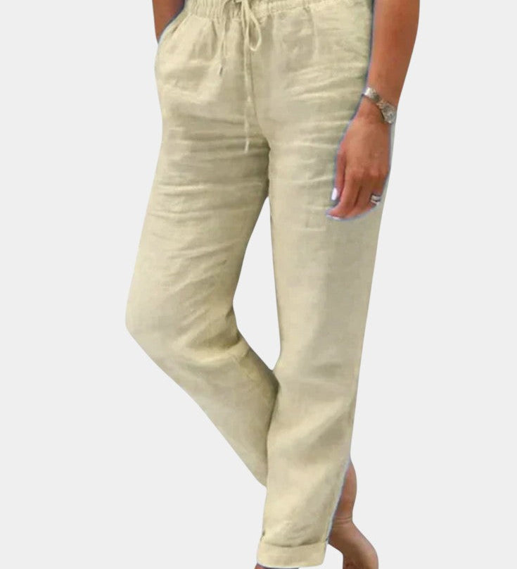 Violeta Pantalones de Lino Mezclado Ajuste Relajado