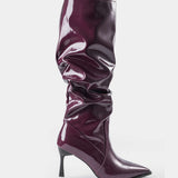 Botas de Cuero Sintético con Pliegues y Punta Afila