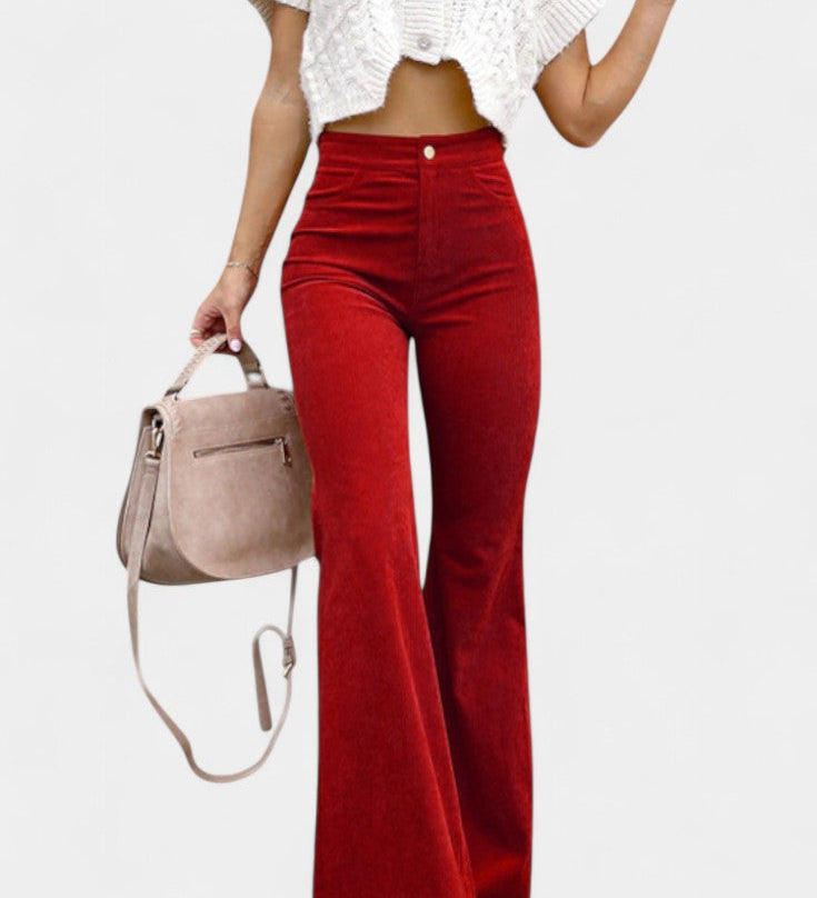 Kiara Pantalones de Terciopelo de Pierna Ancha de Cintura Alta