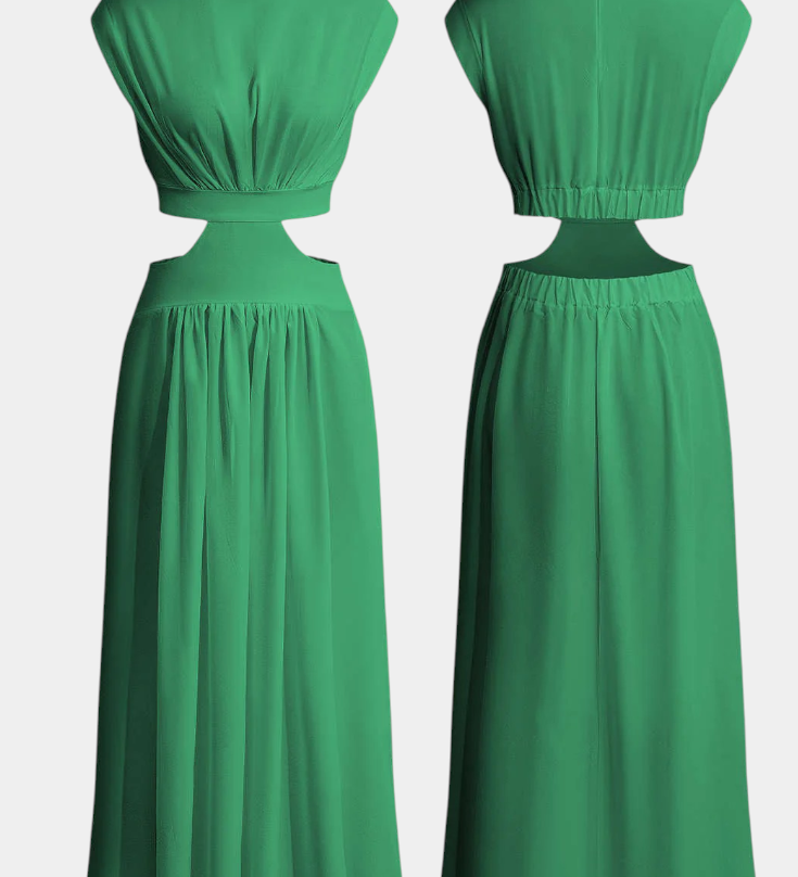 Jocelyn Conjunto Largo Minimalista con Escote Alto y Abertura Lateral