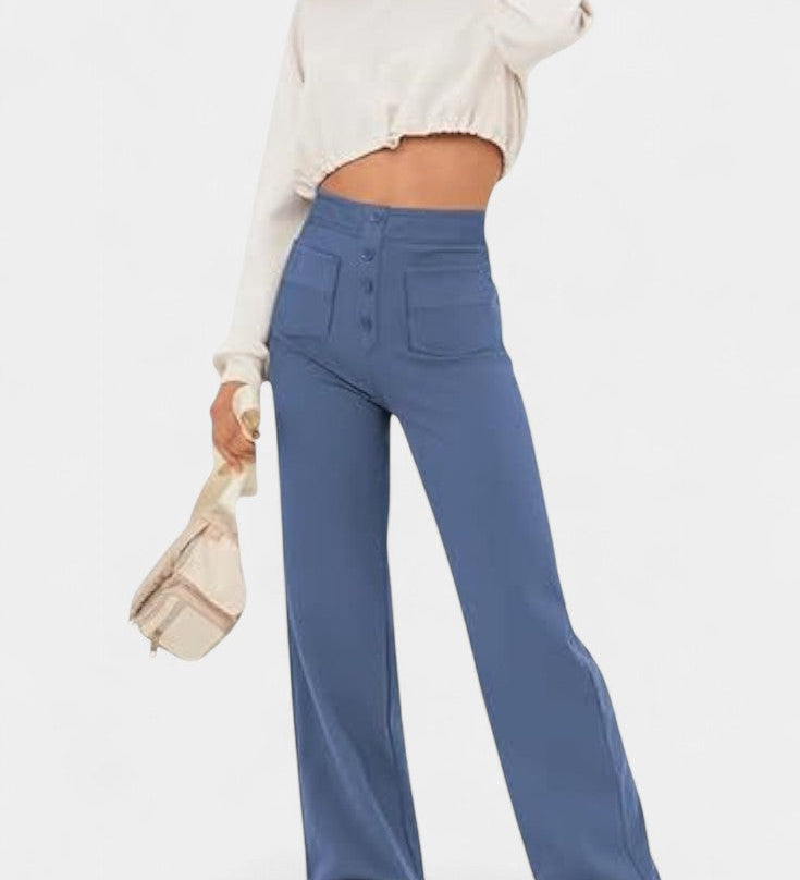 Nova Pantalones Rectos de Cintura Alta y Elasticidad