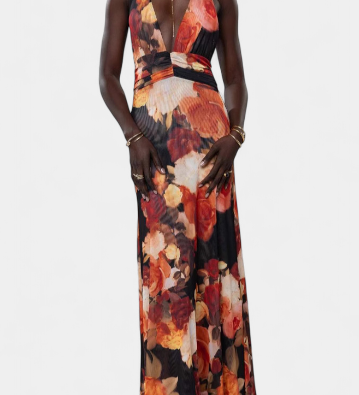 Melodía Vestido Maxi de Lunares con Escote Halter y Cintura Fruncida