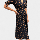 Lizzie Vestido Midi de Lunares con Escote en V Profundo