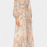 Dorotila Vestido Maxi Acampanado con Estampado Floral, Botones y Mangas Globo