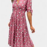 Lizzie Vestido Midi de Lunares con Escote en V Profundo