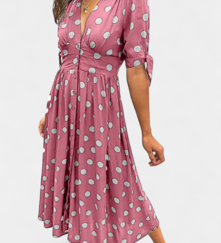 Lizzie Vestido Midi de Lunares con Escote en V Profundo