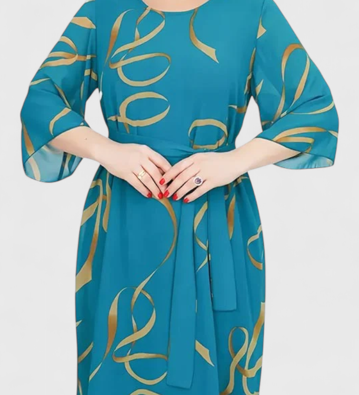 Amelie Vestido Midi Estampado con Cinturón y Corte Versátil