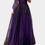 Becca Vestido Maxi de Chiffón con Hombro Descubierto y Flor Voluminosa