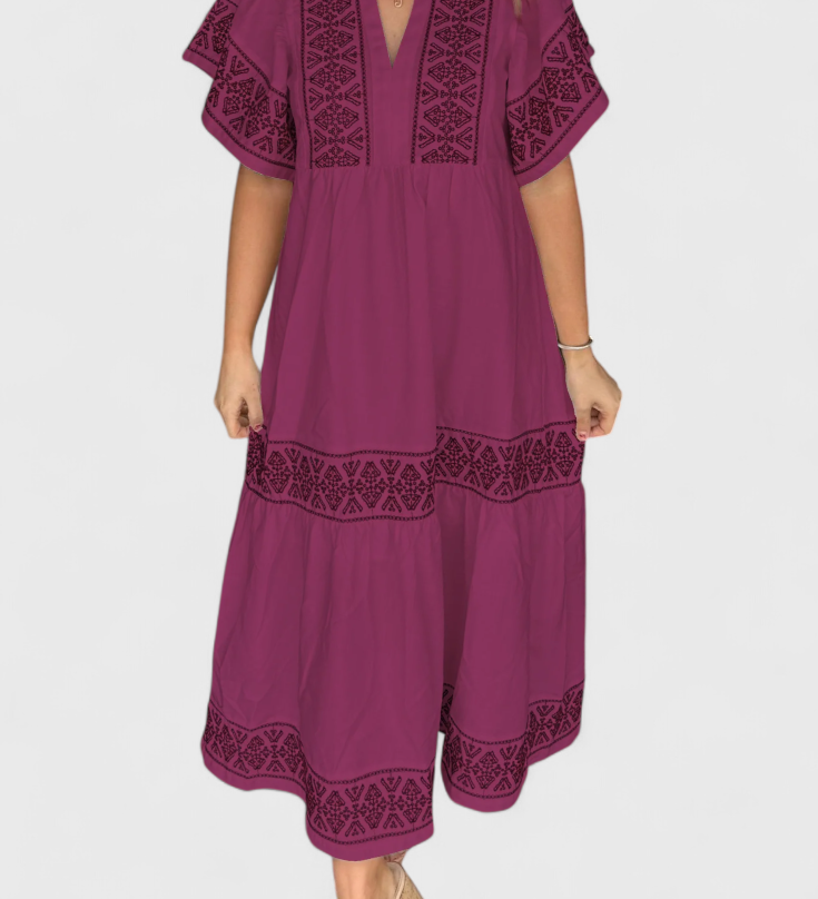 Allona Vestido Maxi Boho con Escote en V y Corte Relajado