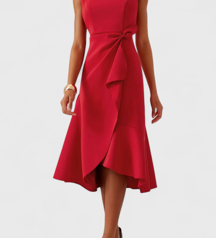 Claudia Vestido Midi Asimétrico con Drapeado Elegante
