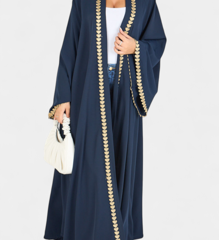 Ginebra Abaya Fluida con Bordado Dorado
