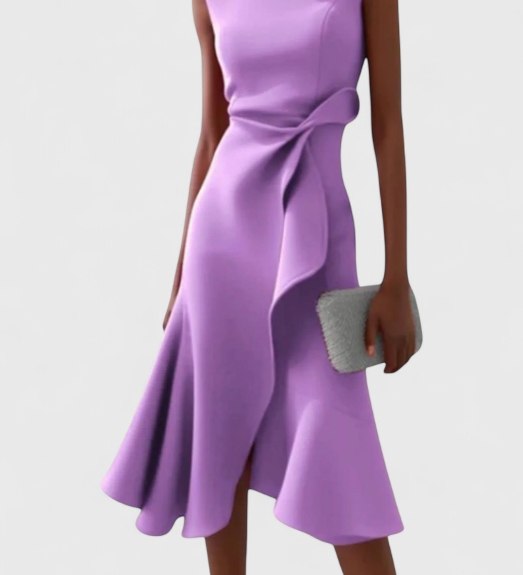 Claudia Vestido Midi Asimétrico con Drapeado Elegante