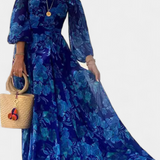Davina Vestido Largo Off-Shoulder con Estampado Floral Romántico