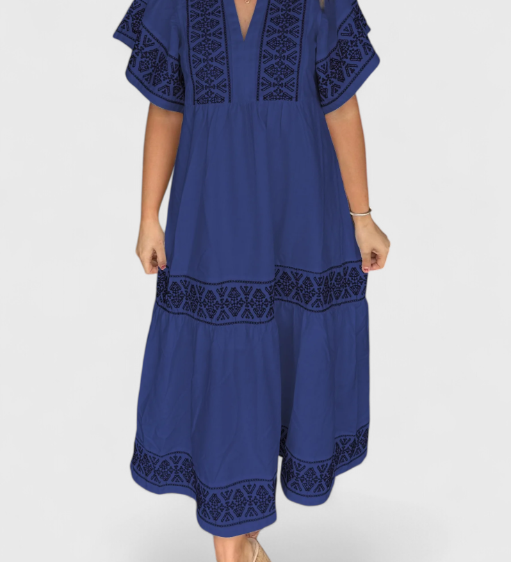 Allona Vestido Maxi Boho con Escote en V y Corte Relajado