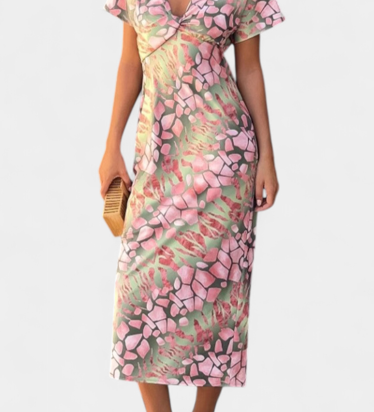 Triana Vestido con Estampado Abstracto y Escote en V