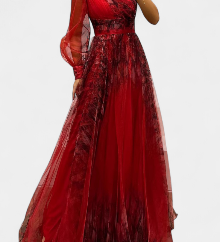 Becca Vestido Maxi de Chiffón con Hombro Descubierto y Flor Voluminosa