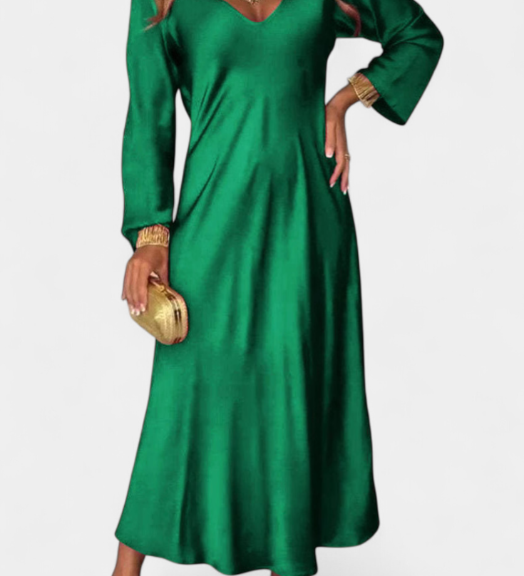 Riva Vestido Fluido con Escote en V y Mangas Largas