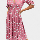 Lizzie Vestido Midi de Lunares con Escote en V Profundo