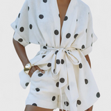 Avila Conjunto de Kimono con Nudo y Shorts con Lunares