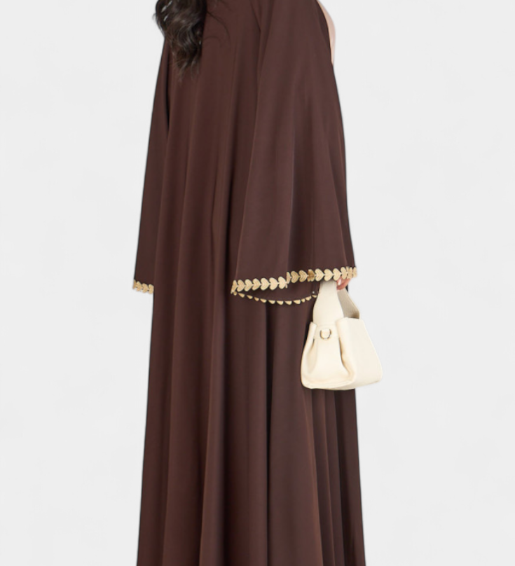 Ginebra Abaya Fluida con Bordado Dorado
