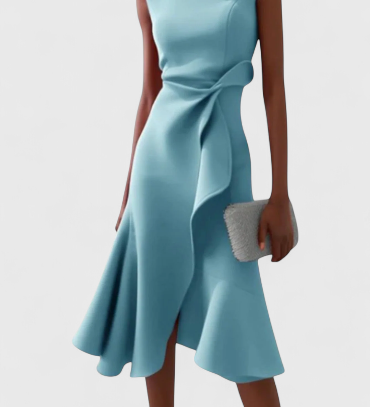 Claudia Vestido Midi Asimétrico con Drapeado Elegante