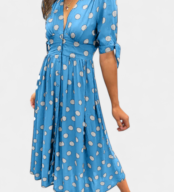Lizzie Vestido Midi de Lunares con Escote en V Profundo