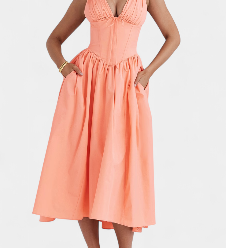 Margie Vestido Midi de Escote en V y Estampado Floral Romántico