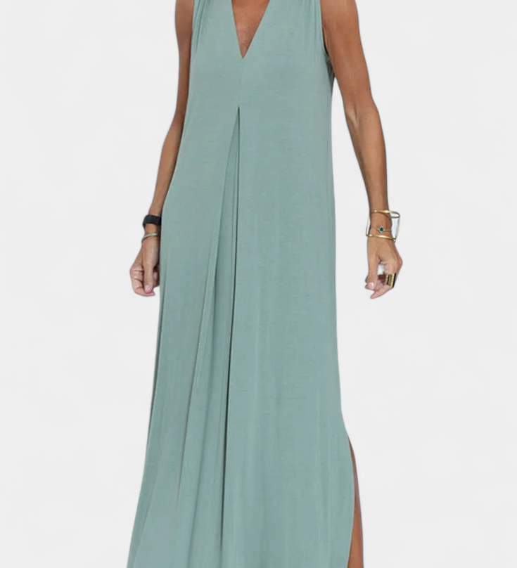 Felisa Vestido Maxi Sin Mangas en Color Liso y Silueta Elegante