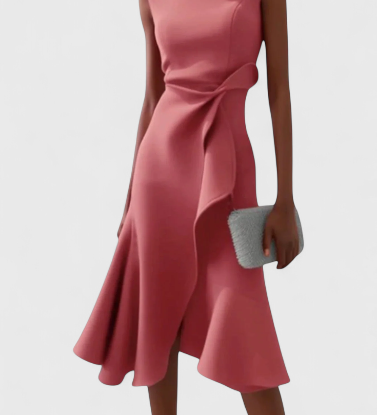Claudia Vestido Midi Asimétrico con Drapeado Elegante