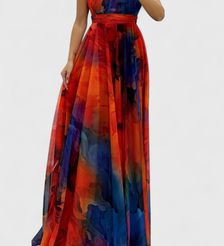 Caprice Vestido Maxi de Gasa con Estampado Floral y Cuello Halter