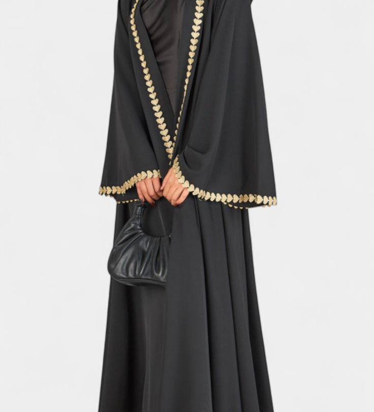 Ginebra Abaya Fluida con Bordado Dorado