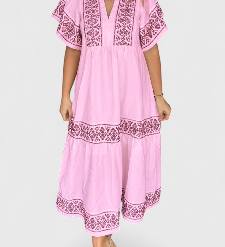 Allona Vestido Maxi Boho con Escote en V y Corte Relajado