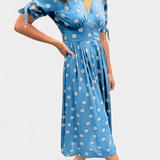 Lizzie Vestido Midi de Lunares con Escote en V Profundo
