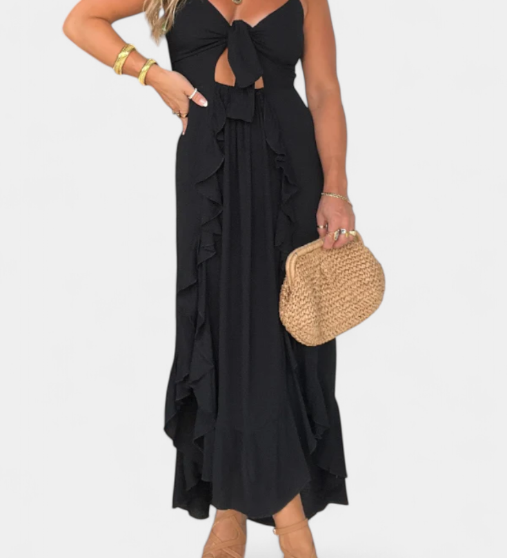 Kailani Vestido Maxi con Volantes y Nudo Frontal